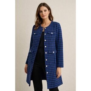 Nanette Lepore Tweed Coat Dress Blazer Blue Black Metallic Jacket Size 12 NWT